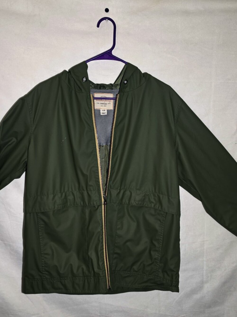Weatherproof Vintage Green Hooded Rain Jacket Full Zip Lined Coat Size Large